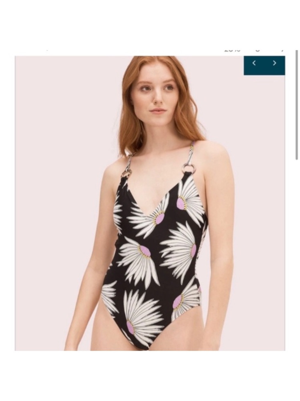Kate Spade Black Daisy-Print One-Piece with Ring Straps
